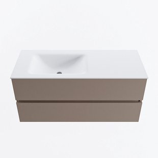 MONDIAZ VICA 110cm badmeubel onderkast Smoke 2 lades. Wastafel CLOUD links 1 kraangat, kleur Talc.