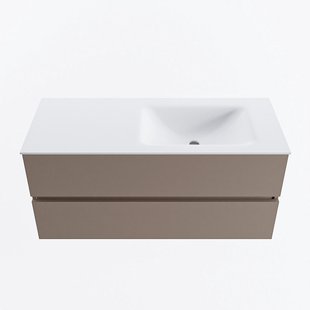 MONDIAZ VICA 110cm badmeubel onderkast Smoke 2 lades. Wastafel CLOUD rechts 1 kraangat, kleur Talc.