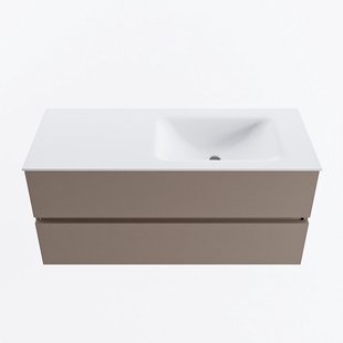 MONDIAZ VICA 110cm badmeubel onderkast Smoke 2 lades. Wastafel CLOUD rechts zonder kraangat, kleur Talc.