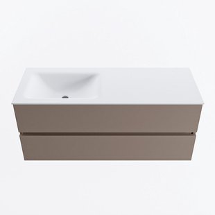 MONDIAZ VICA 120cm badmeubel onderkast Smoke 2 lades. Wastafel CLOUD links 1 kraangat, kleur Talc.