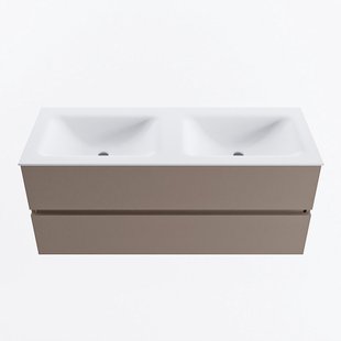 MONDIAZ VICA 120cm badmeubel onderkast Smoke 2 lades. Wastafel CLOUD dubbel 2 kraangaten, kleur Talc.