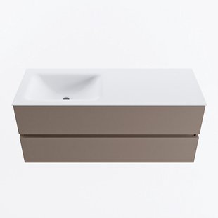 MONDIAZ VICA 120cm badmeubel onderkast Smoke 2 lades. Wastafel CLOUD links zonder kraangat, kleur Talc.