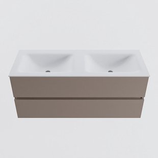 MONDIAZ VICA 120cm badmeubel onderkast Smoke 2 lades. Wastafel CLOUD dubbel zonder kraangat, kleur Talc.