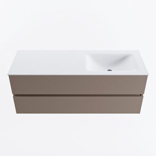 MONDIAZ VICA 130cm badmeubel onderkast Smoke 2 lades. Wastafel CLOUD rechts 1 kraangat, kleur Talc.