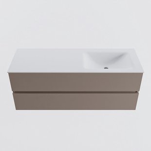 MONDIAZ VICA 130cm badmeubel onderkast Smoke 2 lades. Wastafel CLOUD rechts zonder kraangat, kleur Talc.