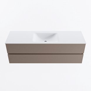 MONDIAZ VICA 150cm badmeubel onderkast Smoke 2 lades. Wastafel CLOUD midden 1 kraangat, kleur Talc.