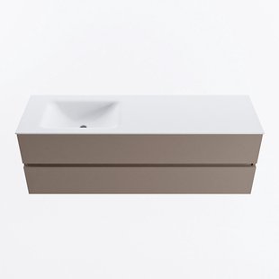 MONDIAZ VICA 150cm badmeubel onderkast Smoke 2 lades. Wastafel CLOUD links 1 kraangat, kleur Talc.