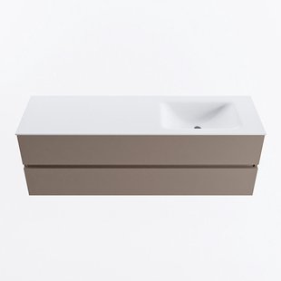 MONDIAZ VICA 150cm badmeubel onderkast Smoke 2 lades. Wastafel CLOUD rechts 1 kraangat, kleur Talc.