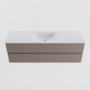 MONDIAZ VICA 150cm badmeubel onderkast Smoke 2 lades. Wastafel CLOUD midden zonder kraangat, kleur Talc.