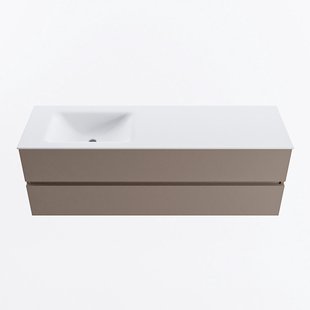 MONDIAZ VICA 150cm badmeubel onderkast Smoke 2 lades. Wastafel CLOUD links zonder kraangat, kleur Talc.