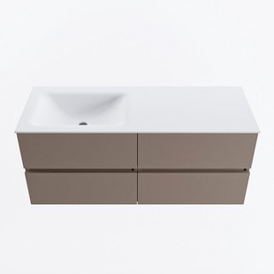 MONDIAZ VICA 120cm badmeubel onderkast Smoke 4 lades. Wastafel CLOUD links 1 kraangat, kleur Talc.