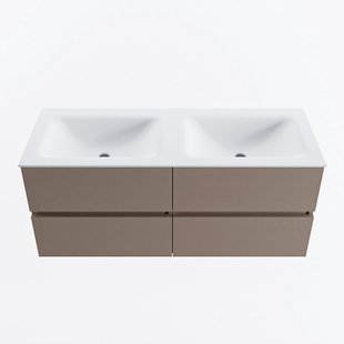 MONDIAZ VICA 120cm badmeubel onderkast Smoke 4 lades. Wastafel CLOUD dubbel 2 kraangaten, kleur Talc.