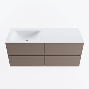 MONDIAZ VICA 120cm badmeubel onderkast Smoke 4 lades. Wastafel CLOUD links zonder kraangat, kleur Talc.