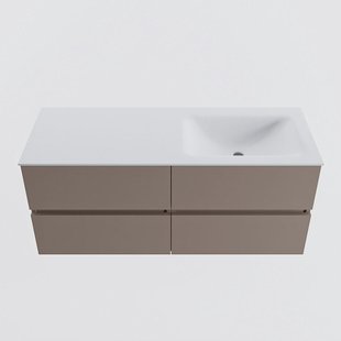 MONDIAZ VICA 120cm badmeubel onderkast Smoke 4 lades. Wastafel CLOUD rechts zonder kraangat, kleur Talc.