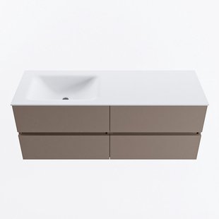 MONDIAZ VICA 130cm badmeubel onderkast Smoke 4 lades. Wastafel CLOUD links 1 kraangat, kleur Talc.