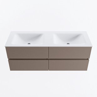 MONDIAZ VICA 130cm badmeubel onderkast Smoke 4 lades. Wastafel CLOUD dubbel 2 kraangaten, kleur Talc.