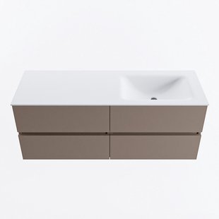 MONDIAZ VICA 130cm badmeubel onderkast Smoke 4 lades. Wastafel CLOUD rechts zonder kraangat, kleur Talc.