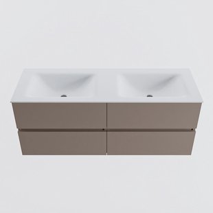 MONDIAZ VICA 130cm badmeubel onderkast Smoke 4 lades. Wastafel CLOUD dubbel zonder kraangat, kleur Talc.