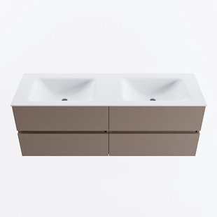 MONDIAZ VICA 140cm badmeubel onderkast Smoke 4 lades. Wastafel CLOUD dubbel 2 kraangaten, kleur Talc.