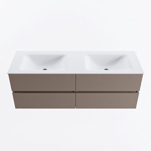 MONDIAZ VICA 140cm badmeubel onderkast Smoke 4 lades. Wastafel CLOUD dubbel zonder kraangat, kleur Talc.