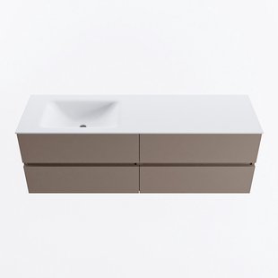 MONDIAZ VICA 150cm badmeubel onderkast Smoke 4 lades. Wastafel CLOUD links 1 kraangat, kleur Talc.