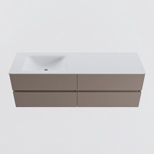 MONDIAZ VICA 150cm badmeubel onderkast Smoke 4 lades. Wastafel CLOUD links zonder kraangat, kleur Talc.