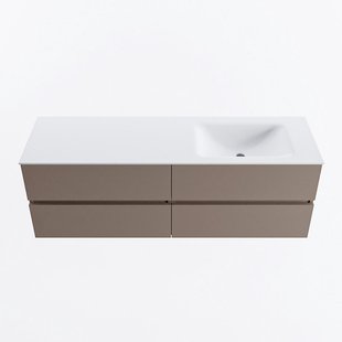 MONDIAZ VICA 150cm badmeubel onderkast Smoke 4 lades. Wastafel CLOUD rechts zonder kraangat, kleur Talc.