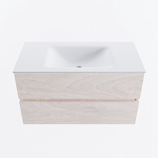 MONDIAZ VICA 90cm badmeubel onderkast Underlayment 2 lades. Wastafel CLOUD midden 1 kraangat, kleur Talc.