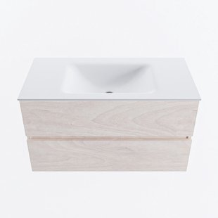 MONDIAZ VICA 90cm badmeubel onderkast Underlayment 2 lades. Wastafel CLOUD midden zonder kraangat, kleur Talc.