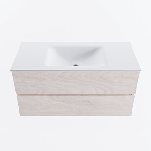 MONDIAZ VICA 100cm badmeubel onderkast Underlayment 2 lades. Wastafel CLOUD midden 1 kraangat, kleur Talc.