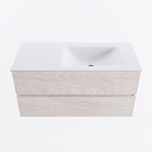 MONDIAZ VICA 100cm badmeubel onderkast Underlayment 2 lades. Wastafel CLOUD rechts 1 kraangat, kleur Talc.