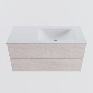 MONDIAZ VICA 100cm badmeubel onderkast Underlayment 2 lades. Wastafel CLOUD rechts zonder kraangat, kleur Talc.