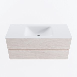 MONDIAZ VICA 110cm badmeubel onderkast Underlayment 2 lades. Wastafel CLOUD midden zonder kraangat, kleur Talc.