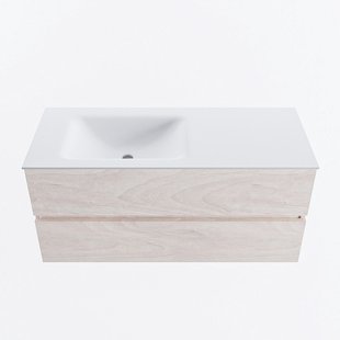 MONDIAZ VICA 110cm badmeubel onderkast Underlayment 2 lades. Wastafel CLOUD links zonder kraangat, kleur Talc.
