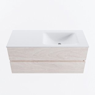 MONDIAZ VICA 110cm badmeubel onderkast Underlayment 2 lades. Wastafel CLOUD rechts zonder kraangat, kleur Talc.