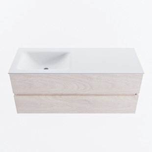 MONDIAZ VICA 120cm badmeubel onderkast Underlayment 2 lades. Wastafel CLOUD links 1 kraangat, kleur Talc.
