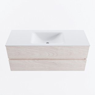 MONDIAZ VICA 120cm badmeubel onderkast Underlayment 2 lades. Wastafel CLOUD midden zonder kraangat, kleur Talc.