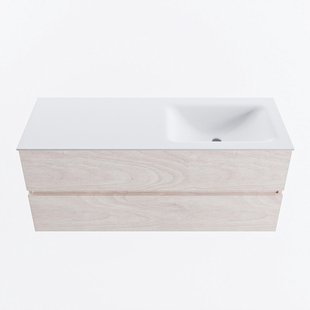 MONDIAZ VICA 120cm badmeubel onderkast Underlayment 2 lades. Wastafel CLOUD rechts zonder kraangat, kleur Talc.