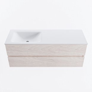 MONDIAZ VICA 130cm badmeubel onderkast Underlayment 2 lades. Wastafel CLOUD links 1 kraangat, kleur Talc.