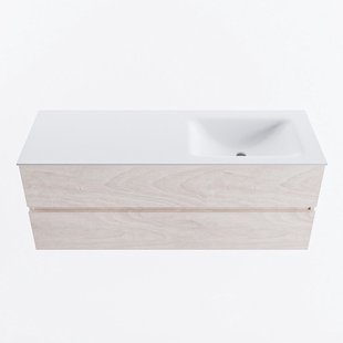 MONDIAZ VICA 130cm badmeubel onderkast Underlayment 2 lades. Wastafel CLOUD rechts zonder kraangat, kleur Talc.