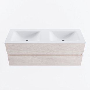 MONDIAZ VICA 130cm badmeubel onderkast Underlayment 2 lades. Wastafel CLOUD dubbel zonder kraangat, kleur Talc.