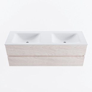 MONDIAZ VICA 140cm badmeubel onderkast Underlayment 2 lades. Wastafel CLOUD dubbel zonder kraangat, kleur Talc.