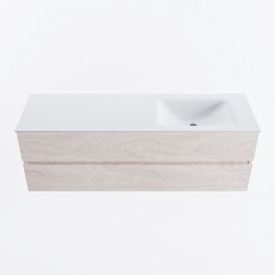 MONDIAZ VICA 150cm badmeubel onderkast Underlayment 2 lades. Wastafel CLOUD rechts zonder kraangat, kleur Talc.