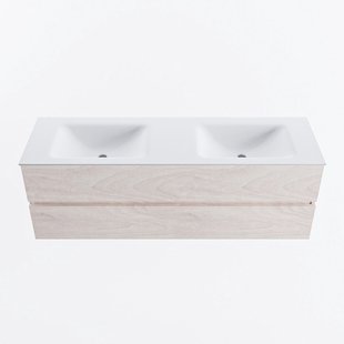 MONDIAZ VICA 150cm badmeubel onderkast Underlayment 2 lades. Wastafel CLOUD dubbel zonder kraangat, kleur Talc.