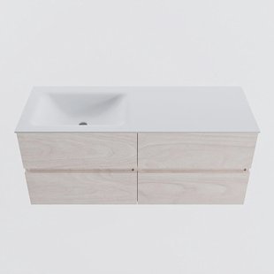 MONDIAZ VICA 120cm badmeubel onderkast Underlayment 4 lades. Wastafel CLOUD links zonder kraangat, kleur Talc.