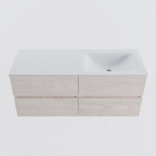 MONDIAZ VICA 120cm badmeubel onderkast Underlayment 4 lades. Wastafel CLOUD rechts zonder kraangat, kleur Talc.