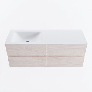 MONDIAZ VICA 130cm badmeubel onderkast Underlayment 4 lades. Wastafel CLOUD links 1 kraangat, kleur Talc.