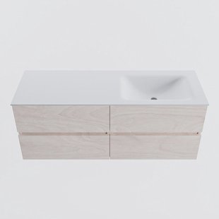 MONDIAZ VICA 130cm badmeubel onderkast Underlayment 4 lades. Wastafel CLOUD rechts zonder kraangat, kleur Talc.