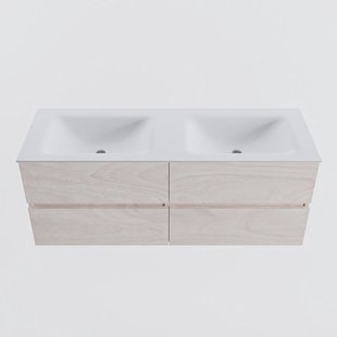 MONDIAZ VICA 130cm badmeubel onderkast Underlayment 4 lades. Wastafel CLOUD dubbel zonder kraangat, kleur Talc.