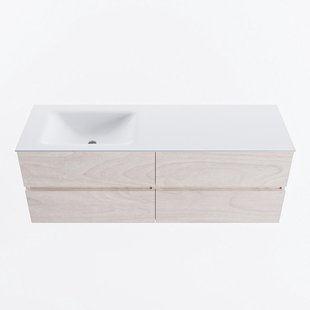 MONDIAZ VICA 140cm badmeubel onderkast Underlayment 4 lades. Wastafel CLOUD links 1 kraangat, kleur Talc.
